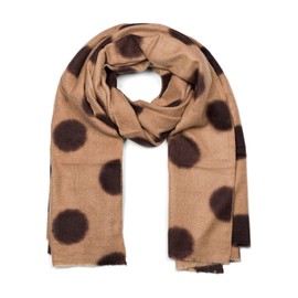 styleBREAKER 01017144 Women's XL Woven Scarf with Polka Dots Pattern and Short Fringes, Warm Winter Soft Stole, brown