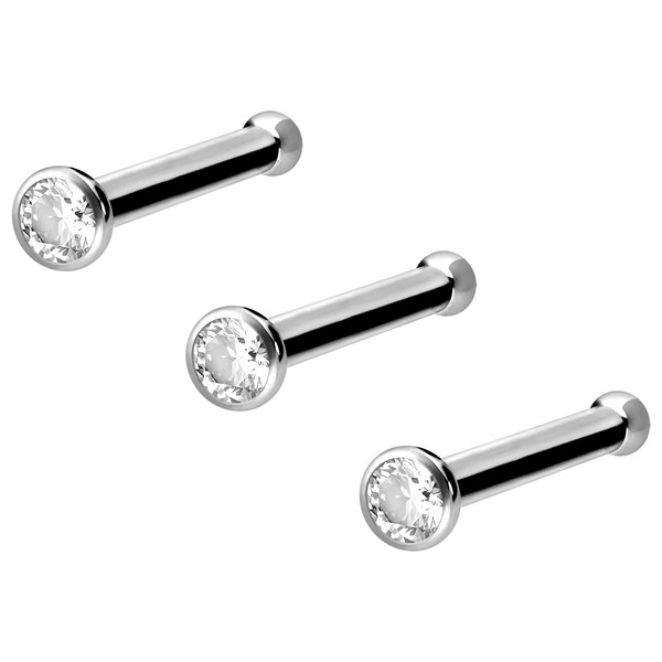 PIERCINGLINE Titanium Nose Stud Nose Piercing Set of 3 Crystal