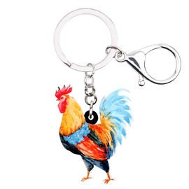 BONSNY Acrylic Colorful Rooster Chicken Keychains Key Ring Car Purse Bags Pets Lover Farm Animal Gifts
