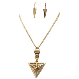 Fashion Jewelry ~ Geometric Triangle Pendant Long Necklace and Earrings Set Goldtone Causal for Women Teens Girlfriends Birthday Gifts