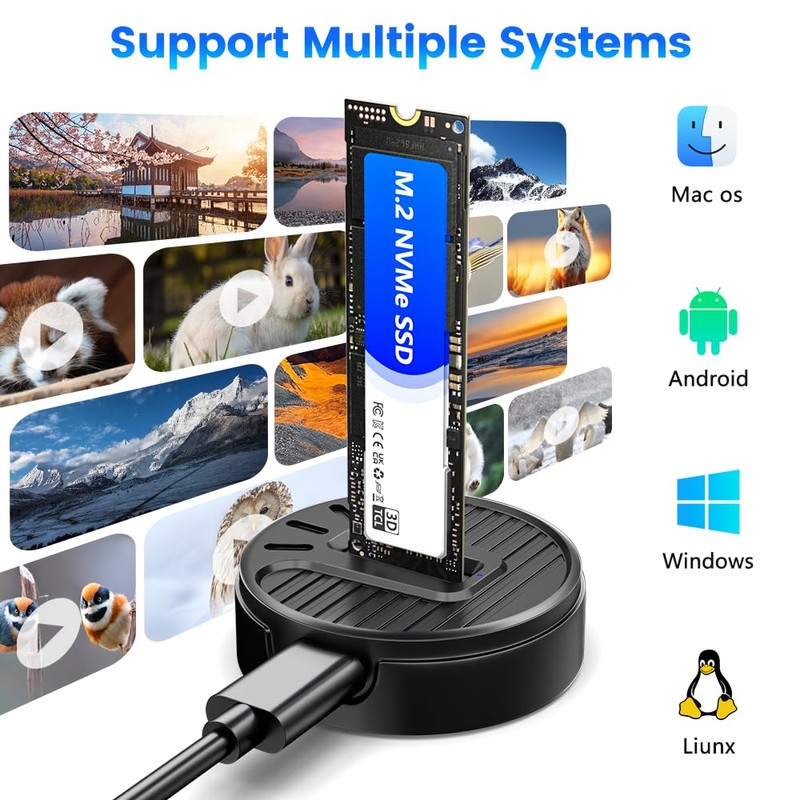 M.2 NVMe & SATA SSD Docking Station, 10Gbps SSD Reader
