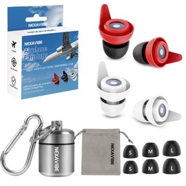 NEXAVIBE Noise Canceling Earplugs for Airplane: 27dB Reduction, Ear Pressure Relief. 2 Pairs, 3 Sizes (Kids & Adults). Reusable Silicone, Aluminum Case. Ideal for Concerts, Motorcycle, Sleeping
