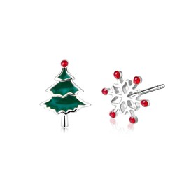 Earrings Silver 925, Stud Earrings Silver/Gold with Elk/Snowflakes/Tree Pendant, Christmas Jewellery Gifts for Women Girls Lovers, Gold-plated, Cubic Zirconia