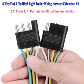 EXERAUO Trailer Wiring Harness Kit, 4 Pin Flat 4 Wire Trailer Wiring Connector, 21ft & 4ft Wishbond Trailer Light Kit 4 Wire Plug Connector Trailer Light Wiring for Utility Trailer Lights
