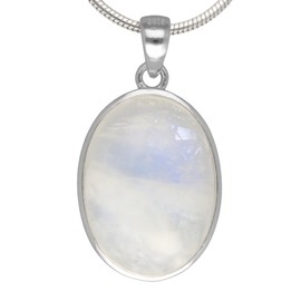 Lebensquelle Plus Rainbow Moonstone Gemstone Pendant Oval | Set in 925 Silver | 18 x 13 mm (White Labradorite), Sterling Silver, Labradorite (White)
