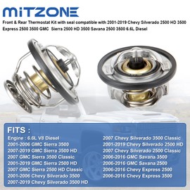 MITZONE Kit de termostato delantero y trasero con sello compatible con Chevy Silverado 2500 HD 3500 Express 2500 3500 GMC Sierra 2500 HD 3500 Savana 2500 3500 6.6L Diesel