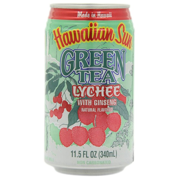 Hawaiian Sun Green Tea Lychee with Ginseng, 11.5-Ounce Cans (Pack of 24)
