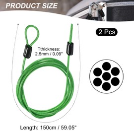 sourcing map Security Steel Cable Lock, Safety Cable Flexible Wire Rope Luggage Lock 5feet 2.5mm Vinyl Coated Braided Steel with Double Loop for Bike Bicycle U-Lock Padlock Green Pack of 2
