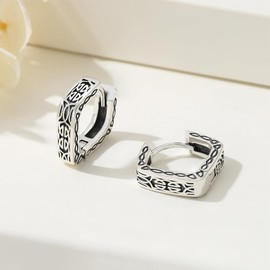 TUGHRA Men Hoops Earrings Celtic Kont Earrings 925 Sterling Silver Vintage Hoop Earrings for Men Women Retro Earrings for Teen Small Viking Jewelry Gifts, Small, Sterling Silver, Cubic Zirconia