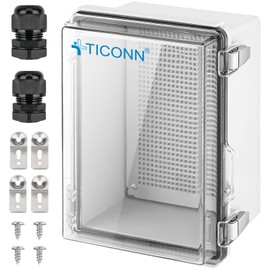 TICONN Waterproof Electrical Junction Box IP67 ABS Plastic Enclosure with Hinged Cover with Mounting Plate, Wall Brackets, Cable Glands (Clear, 11"x7.5"x5.5")