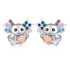 Qings Earrings Silver 925 Girls Genuine Sterling Silver Unicorn Cat Axolotl Earrings Stud Hypoallergenic Cute Animal Stud Earrings Gift for Women Girls Daughter Granddaughter Earrings, Sterling Silver