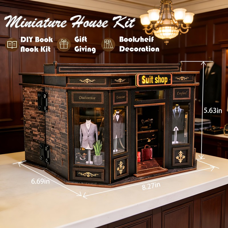 Gosikee Book Nook Kit LED Wooden Miniature Suit Shop, 3D