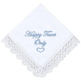 Happy Tears Only Wedding Cotton Handkerchief on Spesial Day Gift for Bride Wedding Keepsake Embroidered Hankerchief