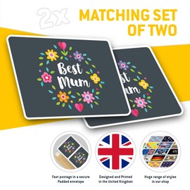 Rectangle Stickers (Set of 2) 10cm - Best Mum Flowery Pattern Mothers Day Decals for Laptops,Tablets,Luggage,Scrap Booking,Fridges, 44274