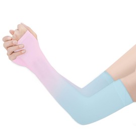 Long Keeper Arm Sleeves Men Women UV Protection Sleeves To Cover Arms Protection Sleeves Ice Silk Cooling Arm Sleeves For Outdoor Sports Cycling Driving Running (Blue Pink)