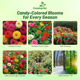 Outsidepride Candy Mix Zinnia Seeds - 400 Seeds Annual, Heat & Drought Tolerant Flower Seeds for Planting w/Vibrant Blooms for Pollinator Gardens & Floral Arrangements