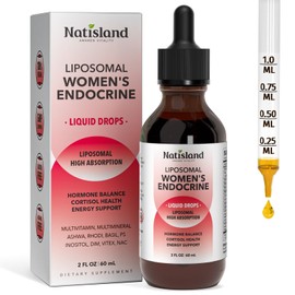 NATISLAND Liposomal Women’s Endocrine Liquid, Hormone Balance Supplement for Women, Cortisol Health Support Drops, Relaxation & Gut Health, Multivitamin with Myo-Inositols, DIM, Rhodiola, 2 FL OZ