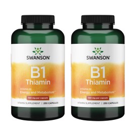 Swanson Vitamin B1 (Thiamin) - Promotes Healthy Metabolism and Provides Energy Support - Natural Vitamin Supplement Supporting Optimum Nerve Cell Function - (250 Capsules, 100mg Each) (2 Pack)