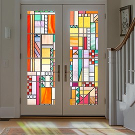 OHTMERU 3D Stained Glass Window Privacy Film, Heat Control UV Blocking Static Cling Decorative Window Film for Bathroom,Front Door,Home Non Adhesive,16.9 x 39.3 inches Autumn Reverie