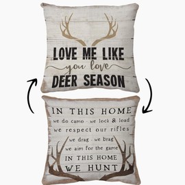 POPOU Hunting Decor, Hunting Decor for Home, Rustic Pillow Covers 18x18, Deer Decor, Gifts for Couples, Wife, Husband, for Him, Love Me Like You Love Deer Season Farmhouse Pillow Covers