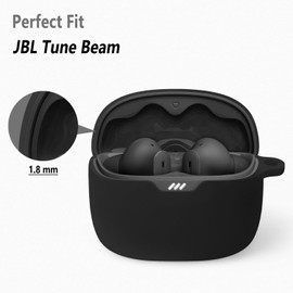 Geiomoo Silicone Case for JBL Tune Beam, Protective Cover with Carabiner (Black)