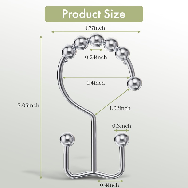 Amazer Shower Curtain Hooks Rings, Rust-Resistant Stainless Steel Double Shower