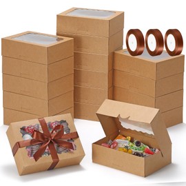 COTOPHER Auto Pop Up Cookie Box with Window 8x6x2.5 Inches – 50 Pack Brown Bakery Boxes with Ribbon for Birthday Party Favors, Wedding, Christmas Gift Packaging for Cookies, Candy, Macarons