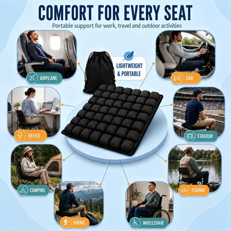 Portable Inflatable Seat Cushion for Wheelchair Car Office Pressure Relief