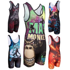 KO Sports Gear - Unisex Wrestling Singlet, Comfortable & Breathable, 4 Way Stretch, Full Range of Youth and Adult Sizes, Mat Monkey, Adult XXXL 220 lbs Plus (99.7 Plus)
