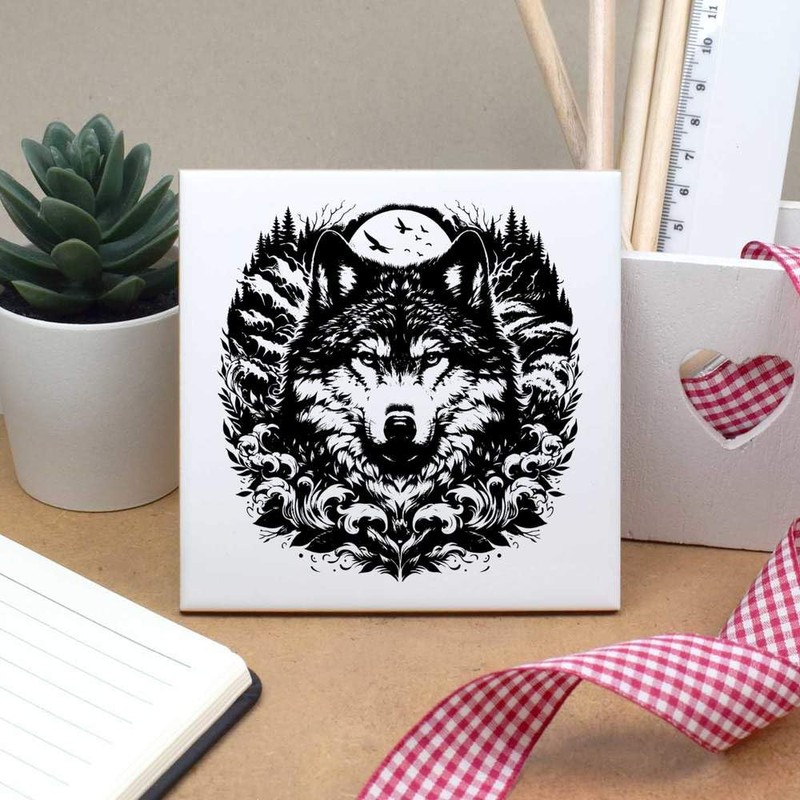 'Moonlight Wolf' 108mm Square Ceramic Tile (TD00027858)