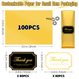 Dreamtop 100PCS Large Dubai Chocolate Bar Pistachio Wrappers Packaging with Stickers, 11 x 7.9 inch Chocolate Bar Gold Aluminum Foil Wrapper for Candy, Caramel, Granola Bar