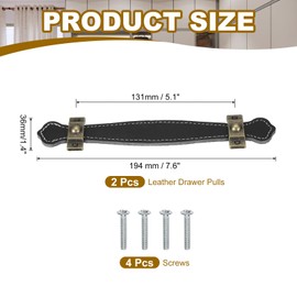 PATIKIL 6" Leather Drawer Pulls with Iron Sheet, 2 Pcs Leather Strap Trunk Handle Cabinet Knobs Hardware Replacement with 22mm Screws for Dresser Door Suitcase Luggage, Black