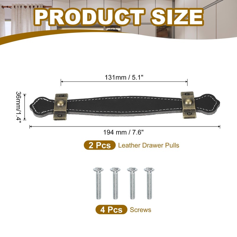 PATIKIL 6" Leather Drawer Pulls with Iron Sheet, 2 Pcs