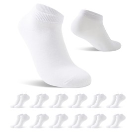 LBJR 12 Pairs Women's Low Cut Socks Men's Cotton Breathable Short Socks, White, 39 - 42