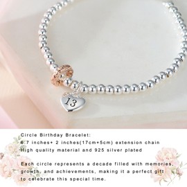 GEMAURA 13th Birthday Gifts for Girls,Adjustable Silver Bracelet for Teenage Sterling Silver Bracelet Gifts for 13 Year Old Girls with Cards for Sister Friend Daughter Granddaughter Niece