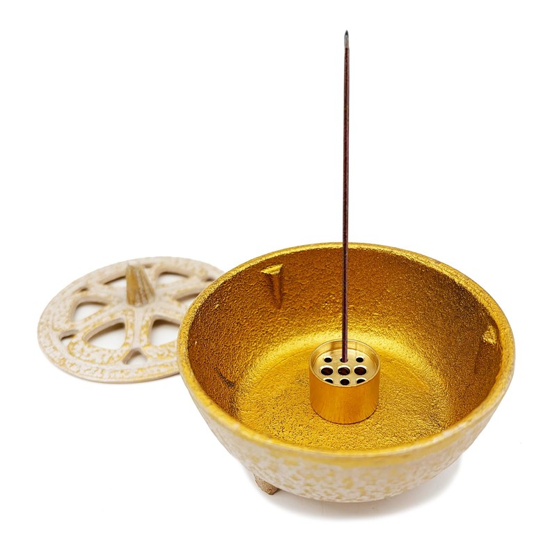 Cast Iron Incense Burner with 9-Hole Copper Incense Holder -
