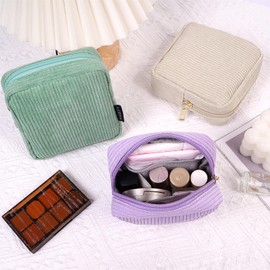 MAGEFY Small Makeup Bag Mini Cosmetics Bag Makeup Bag for Purse Corduroy Cute Cosmetic Pouch for Women with Slip-in Pockets (Purple)
