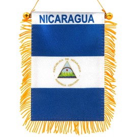 Anley 4 X 6 Inch Nicaragua Fringy Window Hanging Flag - Mini Banner & Car Rearview Mirror Décor - Fringed Nicaraguan Hanging Flag with Suction Cup