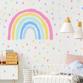 Boho Large Rainbow Wall Decals Peel and Stick, Self Adhesive Watercolor Rainbow Wall Sticker for Girls Bedroom Kids Nursery Room Decor, Rainbow Butterfly