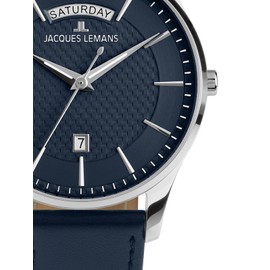 JACQUES LEMANS London Men's Watch Leather Blue 1-2193C, silver, Minimalist