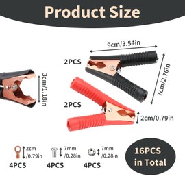 4 Pcs 100A Jump Leads Crocodile Clips, Jump Lead Clamps, Heavy Duty Pure Copper Crocodile Clips, Car Booster Cable Clips for Automotive, Electrical Projects, Voltage Testing (2 Red + 2 Black)