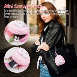 WSDMAVIS 2Pcs Kawaii Bunny Plush Keychain Versatile Mini Wallet Purse Charm for Handbags Cartoon Rabbit Earphone Storage Pouch for Women