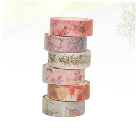 TEHAUX 6rolls DIY Japanese Paper Flower Printed Hot Stamping Tape Mixed Color Decorative Washi Tapes for Scrapbooking Journals and Crafts for Home and Office Use