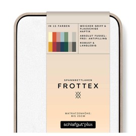 schlafgut Frottex Fitted Sheet 90 x 200 cm to 100 x 200 cm - Full White - 75% Cotton, 25% Polyester, Oeko-Tex Certified - Mattress Height up to 25 cm