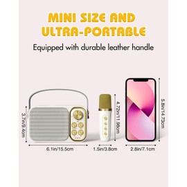 BESCOST Karaoke Machine with 2 Microphones, Mini Karaoke System with 7 Voice Effects, Portable Bluetooth Karaoke Speaker for Children and Adults, Perfect for Parties, Birthdays (White)