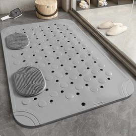 OT-NVWOZR Non-Slip Bathtub Mat with Drain Holes and Suction Cups, Anti Slip Shower Mat for Inside Shower, 19.7"X12.6" Feet Massage Shower Foot Scrubber Mat, Washable Bath Mat for Bathroom (Grey)