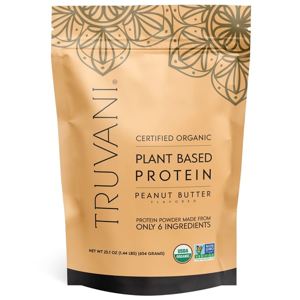 Truvani Organic Vegan Protein Powder Peanut Butter - 20g of Plant Based Protein, Powder, Pea for Women and Men, Vegan, Non GMO, Gluten Free, Dairy Free (20 Servings)