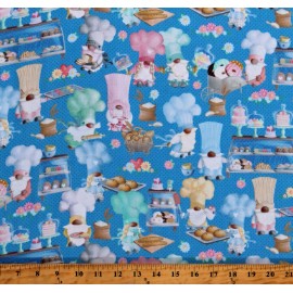 Benartex Cotton Gnomes Baking Kitchen Bakery Blue Fabric Print by the Yard D566.03