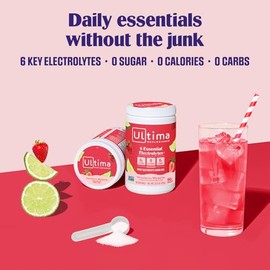 Ultima Replenisher Mezcla de Bebida Electroltica Mocktini  Margarita de Fresa, 90 Porciones  Polvo Hidratante con 6 Electrolitos y Minerales Traza... 