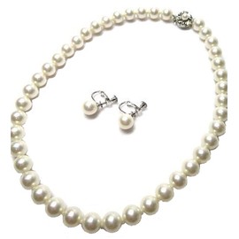 MAHINA Shell Pearl, 0.3 inch (8 mm) Pearl, 2 Piece Set, Luxury Case Included, For Ceremonial Occasions, 16.5 inches (42 cm) Necklace Set, Pearl